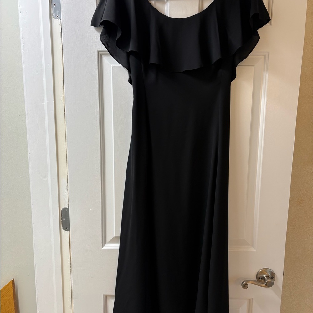 Theory Black Maxi Dress with Ruffle Detail (Price Drop)